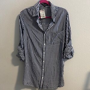 New Leaf Navy and White Striped Shirt